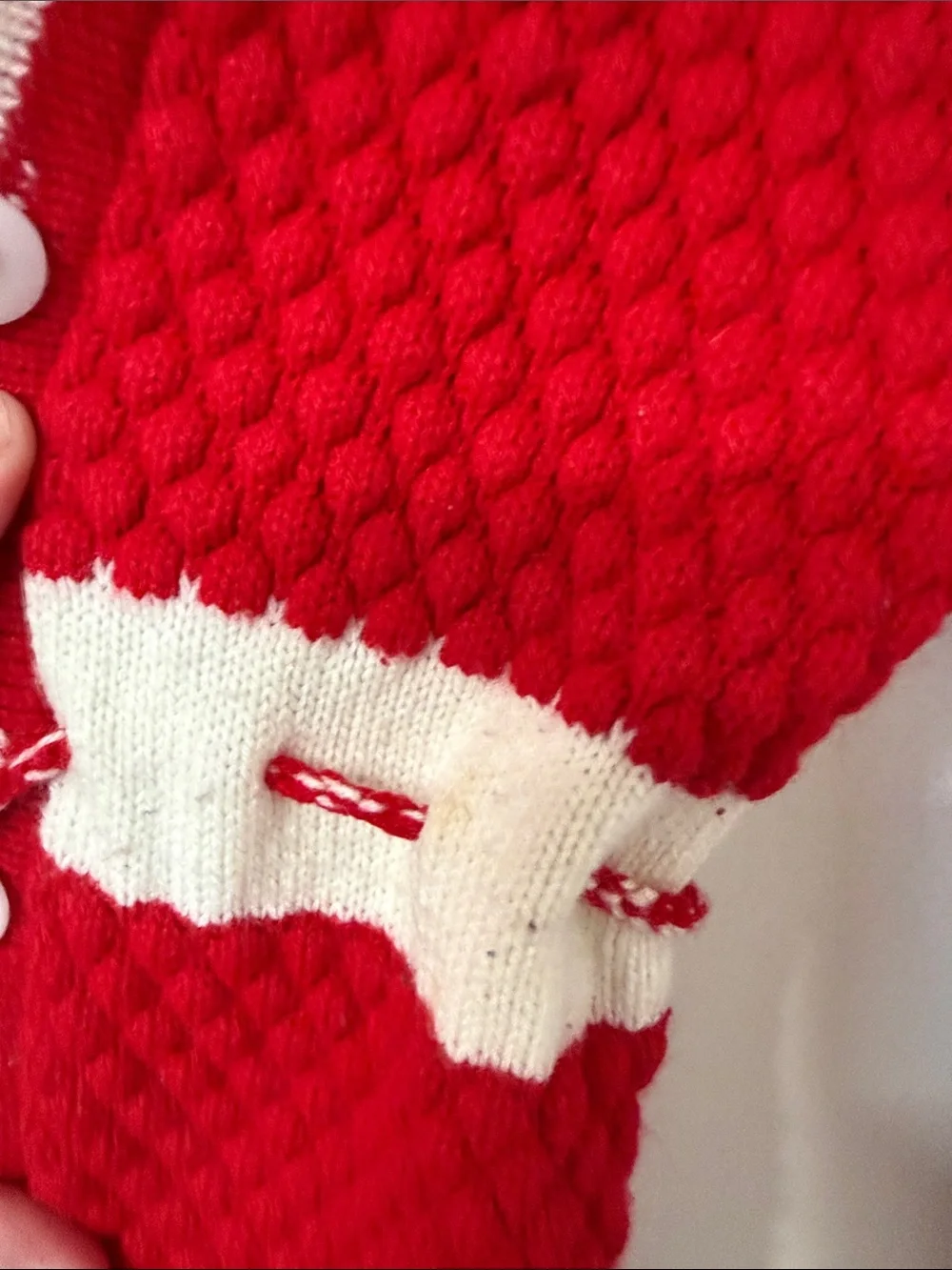 Girls Red Knit Hooded Cardigan with White Trim